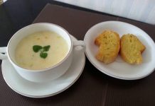 Chicken And Sweet Corn Cream Soup with French Baguette by Susianne Flo S.